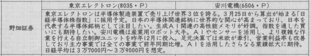 証券新聞紹介銘柄　2024年2月15日